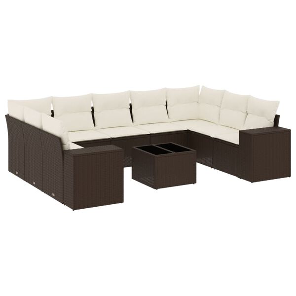 vidaXL Salon de jardin 10 pcs avec coussins marron r&eacute;sine tress&eacute;e
