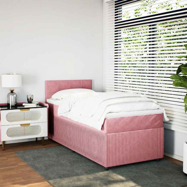 vidaXL Sommier &agrave; lattes de lit avec matelas Rose 100x200 cm Velours