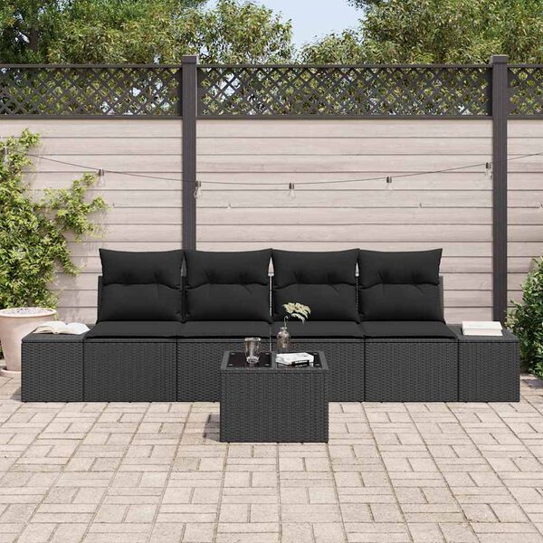 vidaXL Ensemble de Canap&eacute;s avec coussin 5 pcs Noir polyrotin