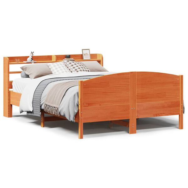vidaXL Cadre de lit sans matelas cire marron 135x190cm bois pin massif