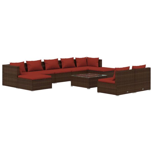vidaXL Salon de jardin 10 pcs avec coussins marron r&eacute;sine tress&eacute;e