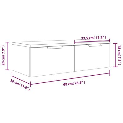 vidaXL Armoires murales 2 pcs Sonoma gris 68x30x20cm Bois d'ingénierie