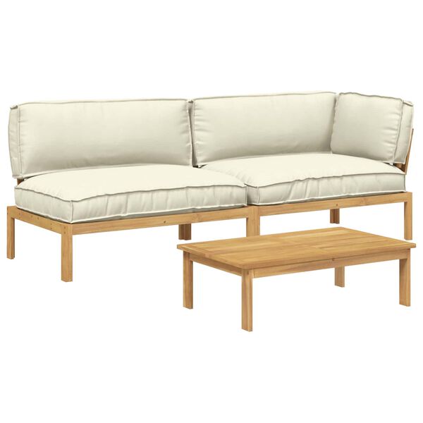 vidaXL Ensemble de Canap&eacute;s Uni 3 pcs Cr&egrave;me Bois d'Acacia Massif