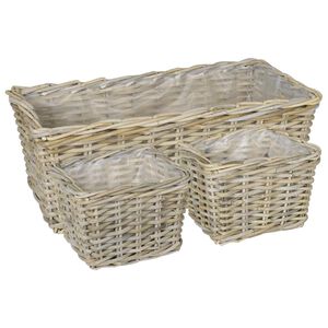 vidaXL Panier de plantation GENDT 3 pi&egrave;ces Gris naturel Rattan Kubu