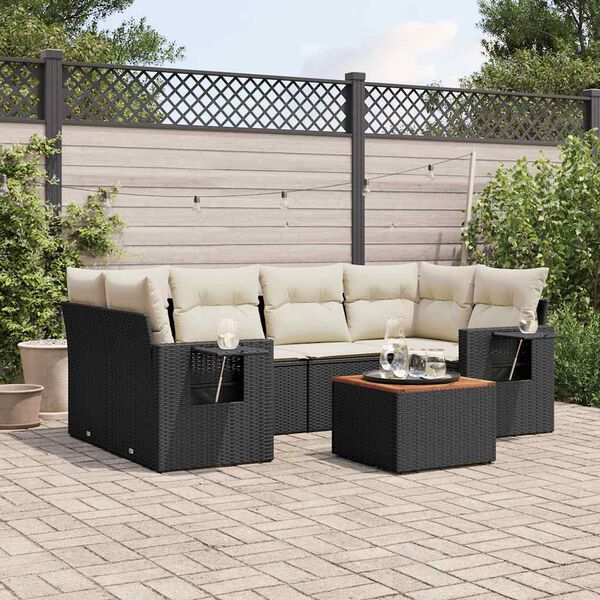 vidaXL Salon de jardin 7 pcs avec coussins noir r&eacute;sine tress&eacute;e