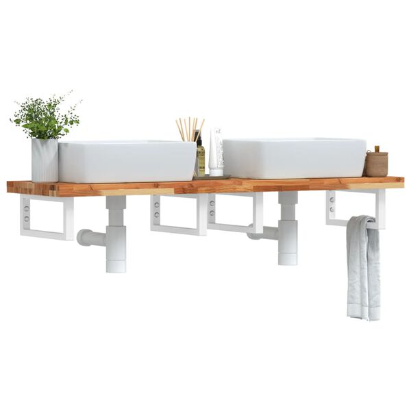 vidaXL &Eacute;tag&egrave;re de vasque murale acier et bois massif d'acacia