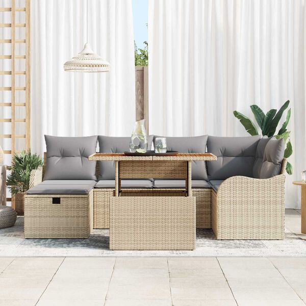 vidaXL Ensemble de canap&eacute; de jardin avec coussin 7 pcs Beige polyrotin