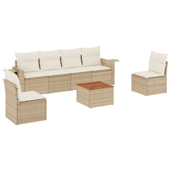 vidaXL Salon de jardin avec coussins 7 pcs beige r&eacute;sine tress&eacute;e
