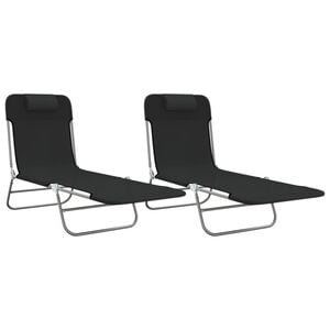 vidaXL Chaises longues pliables lot de 2 noir textil&egrave;ne et acier