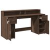 vidaXL Bureau et lumi&egrave;res LED ch&ecirc;ne marron bois d'ing&eacute;nierie