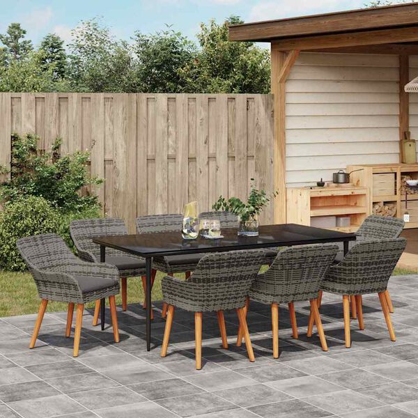vidaXL Ensemble de salle &agrave; manger pour jardin 9 pcs Gris polyrotin