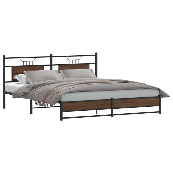 vidaXL Cadre de lit en m&eacute;tal sans matelas ch&ecirc;ne marron 183x213 cm