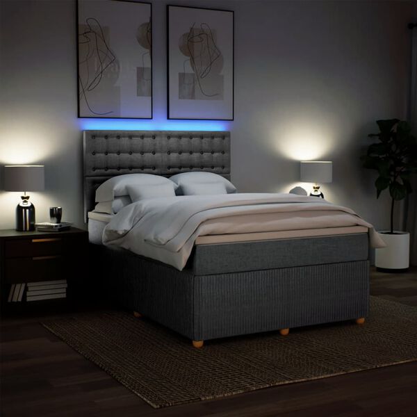 vidaXL Sommier &agrave; lattes de lit avec matelas Gris clair 140x190cm Tissu