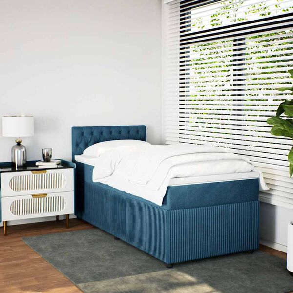 vidaXL Sommier &agrave; lattes de lit avec matelas bleu 80x200 cm velours