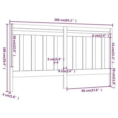 vidaXL Tête de lit 206x4x100 cm Bois massif de pin