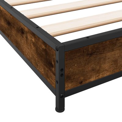 vidaXL Cadre de lit chêne fumé 75x190 cm bois d'ingénierie et métal