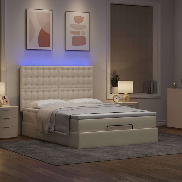 VidaXL Cadre de lit ottoman avec matelas cr&egrave;me 140x190 cm tissu