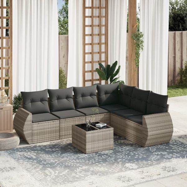 vidaXL Salon de jardin avec coussins 7 pcs gris clair r&eacute;sine tress&eacute;e