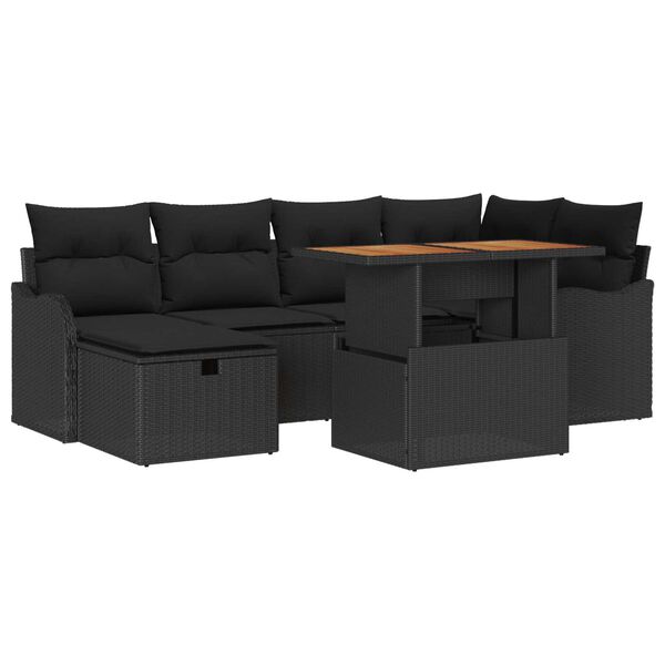 vidaXL Ensemble de canap&eacute; de jardin 7 pcs Noir polyrotin