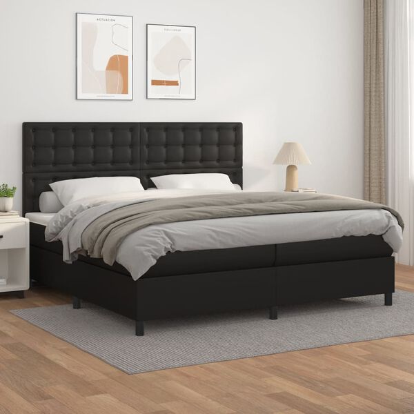 vidaXL Sommier &agrave; lattes de lit avec matelas Noir 200x200 cm Similicuir