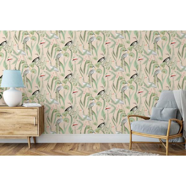 DUTCH WALLCOVERINGS Papier peint Flamingo Cr&egrave;me et menthe