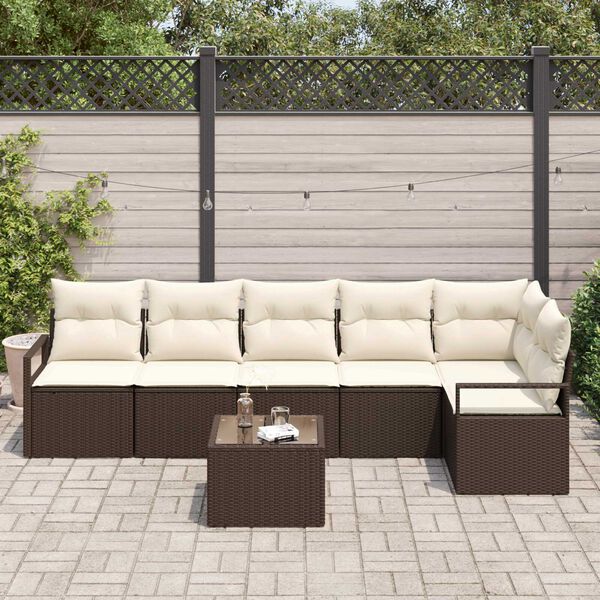 vidaXL Ensemble de canap&eacute; de jardin 7 pcs Marron et Cr&egrave;me polyrotin