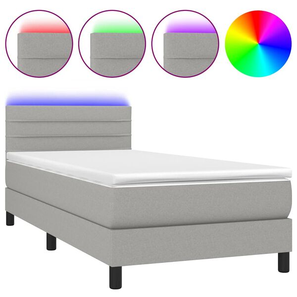 vidaXL Sommier &agrave; lattes de lit avec matelas et LED Gris clair 80x200cm