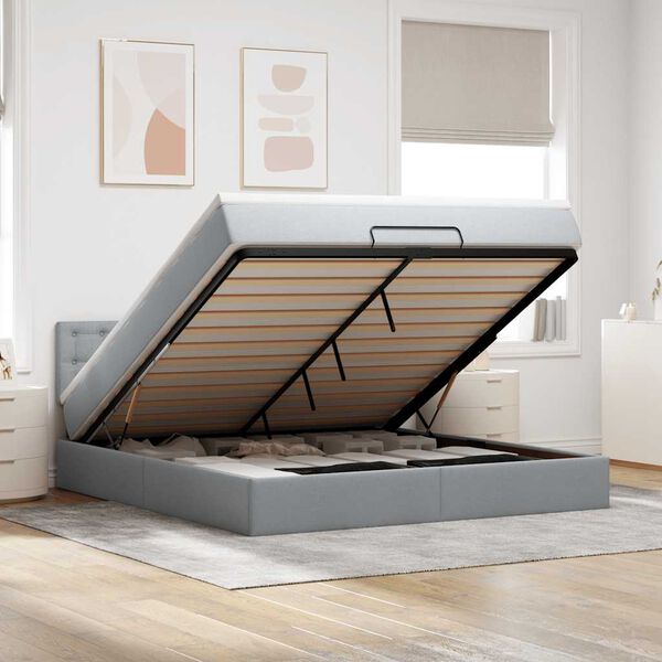 vidaXL Lit ottoman avec matelas et LED Gris clair 180x200 cm tissu