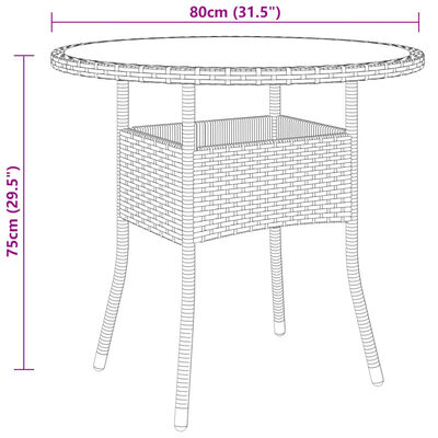 vidaXL Table de jardin Ø80x75 cm Verre trempé/résine tressée Marron