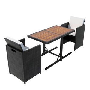 vidaXL Ensemble de bistro 3 pcs avec coussins r&eacute;sine tress&eacute;e noir