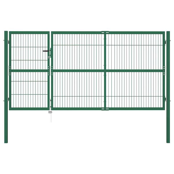 vidaXL Portail de jardin avec poteaux 350 x 140 cm, acier vert