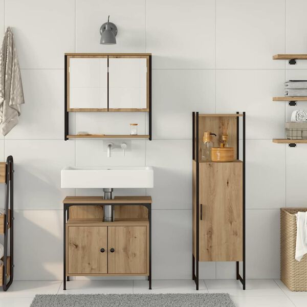 vidaXL Ensemble de mobilier de salle de bain avec &eacute;tag&egrave;re 3 pcs Marron