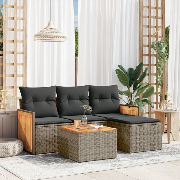 vidaXL Salon de jardin 5 pcs avec coussins gris r&eacute;sine tress&eacute;e