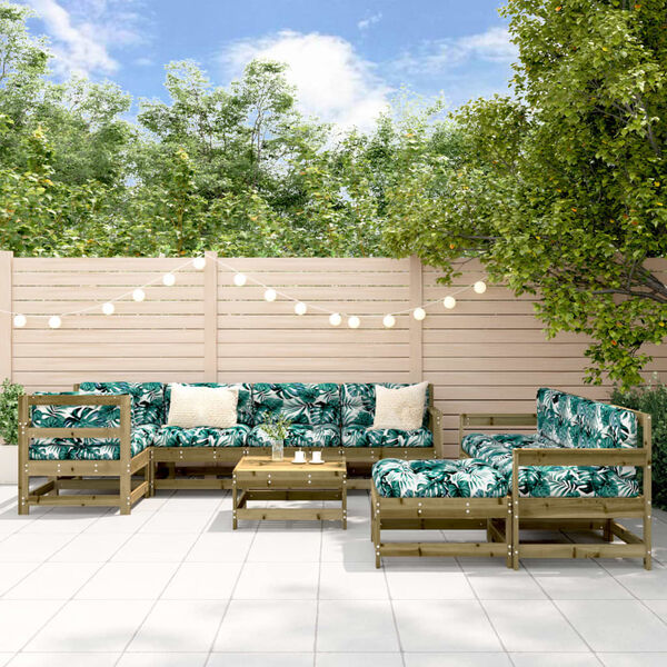 vidaXL Salon de jardin 10 pcs avec coussins bois de pin impr&eacute;gn&eacute;