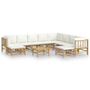 vidaXL Salon de jardin 11 pcs avec coussins blanc cr&egrave;me bambou