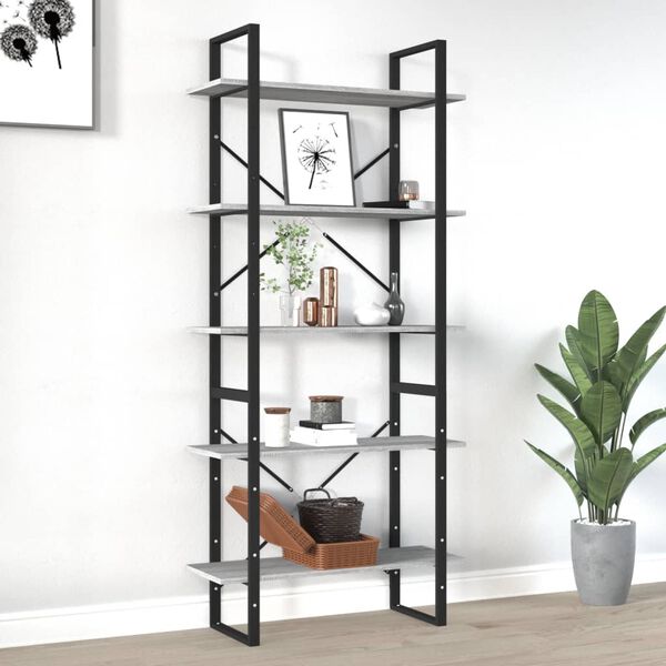 vidaXL Biblioth&egrave;que 5 niveaux Sonoma gris 80x30x175 cm