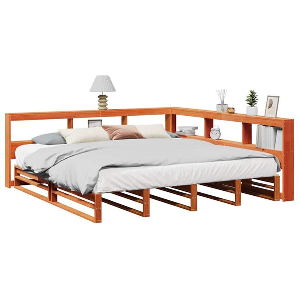 vidaXL Lit biblioth&egrave;que sans matelas cire marron 200x200 cm pin massif