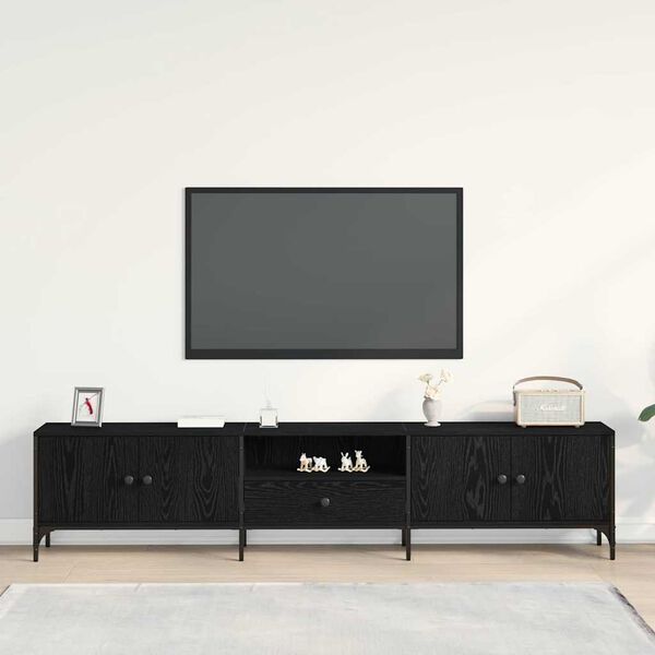 vidaXL Meuble TV Ch&ecirc;ne noir 200 x 25 x 44 cm Bois d'ing&eacute;nierie