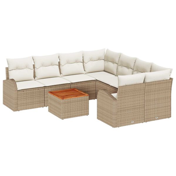 vidaXL Ensemble de canap&eacute; de jardin 9 pcs Beige et cr&egrave;me polyrotin