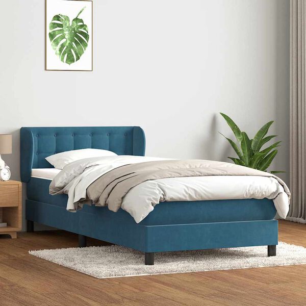 vidaXL Sommier &agrave; lattes de lit et matelas bleu fonc&eacute; 100x220cm velours