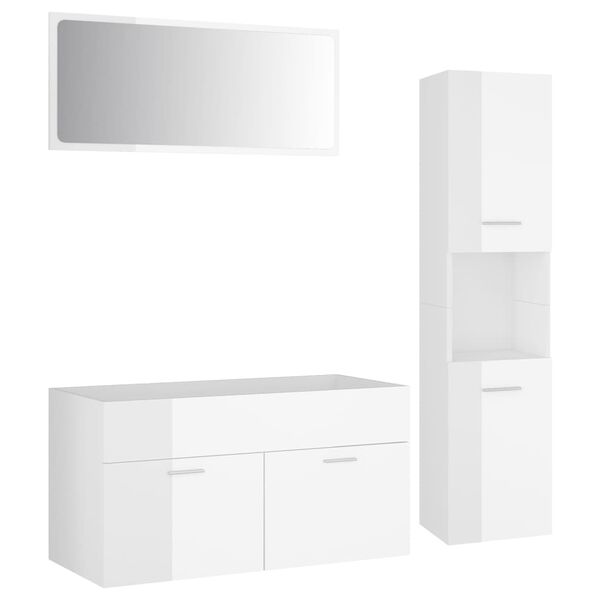 vidaXL Ensemble de meubles de bain Blanc brillant Bois d'ing&eacute;nierie