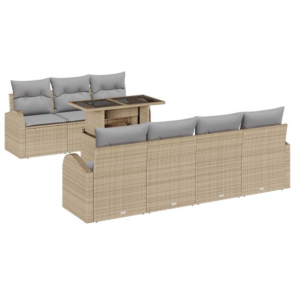 vidaXL Ensemble de canap&eacute; de jardin 8 pcs Beige Poly rotin