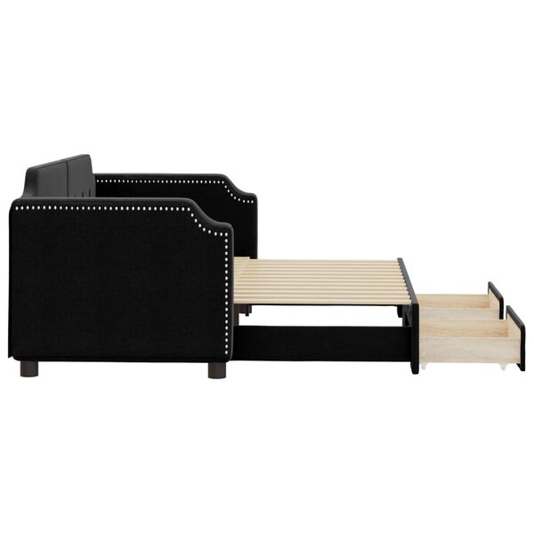 vidaXL Lit de jour avec gigogne et tiroirs sans matelas noir 80x200 cm