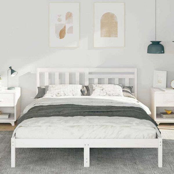 vidaXL Cadre de lit avec t&ecirc;te de lit Blanc 150 x 200 cm Pin massif
