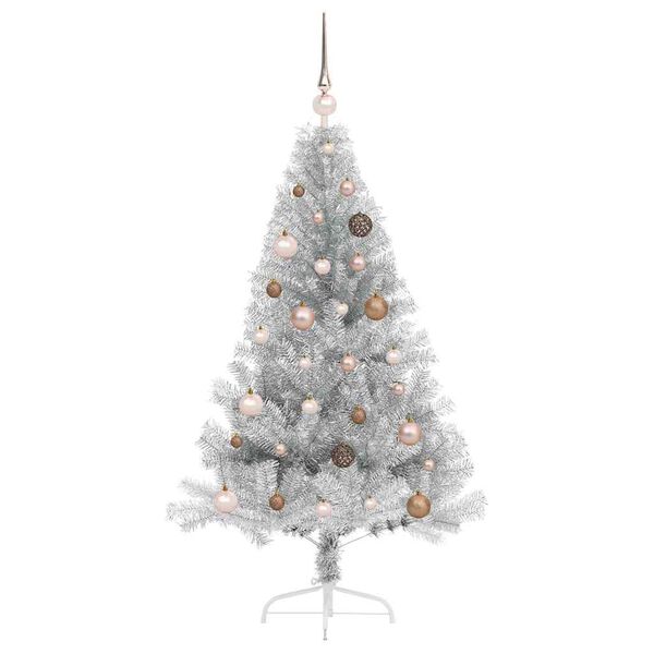vidaXL Sapin de No&euml;l artificiel pr&eacute;-&eacute;clair&eacute; Argent 150 cm PET