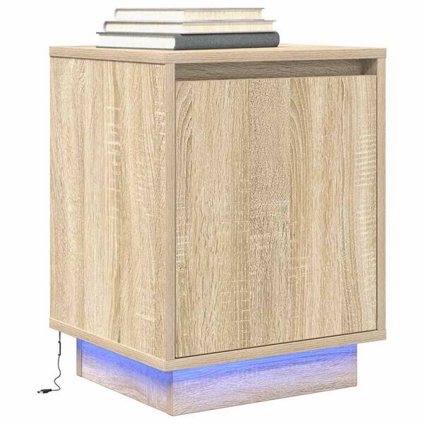 VidaXL Table de chevet avec lumi&egrave;res LED ch&ecirc;ne sonoma 38x34x50 cm
