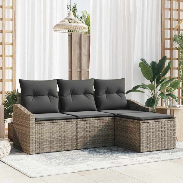 vidaXL Ensemble de Canap&eacute;s avec coussin 4 pcs Gris polyrotin