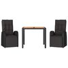 vidaXL Ensemble &agrave; manger de jardin 3 pcs Noir Poly rotin et acacia