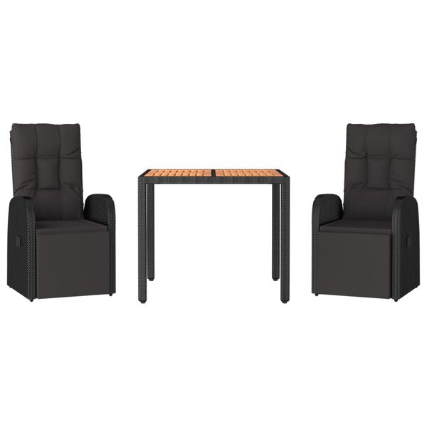 vidaXL Ensemble &agrave; manger de jardin 3 pcs Noir Poly rotin et acacia