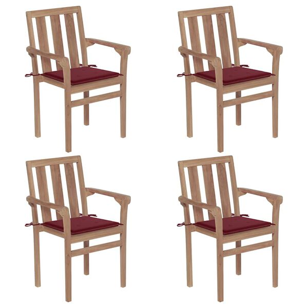vidaXL Chaises de jardin empilables avec coussins lot de 4 Teck solide